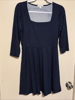 nine britton Navy Polka Dot Square-Neck Long Sleeve Dress